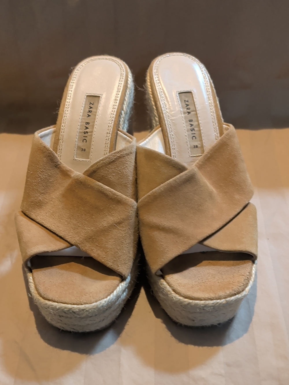 Zara Tan Suede Crisscross Espadrille Wedges